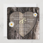 Rustikaler Baum Bark Herz und Daisy Probe Abendess Einladung (Vorderseite)
