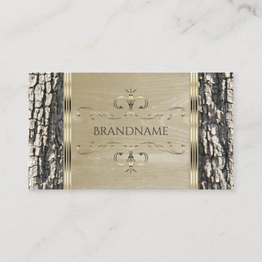 Rustikaler Baum Bark Holz Grain und Gold Verzierte Visitenkarte (Vorderseite)