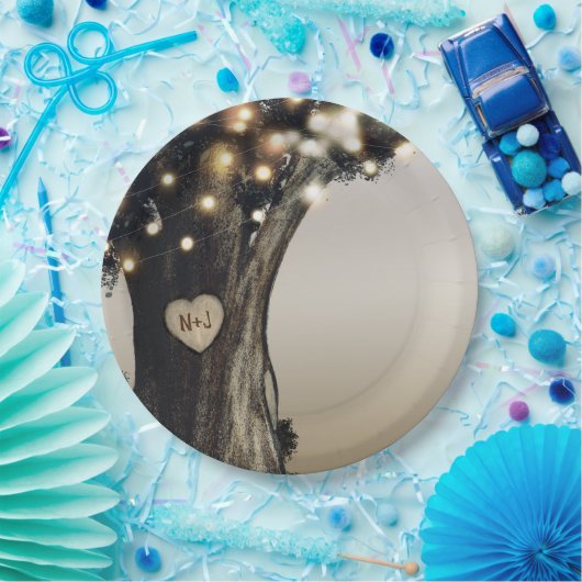 Rustikaler Baum & Licht Moderne Barnhochzeit Pappteller (Party)