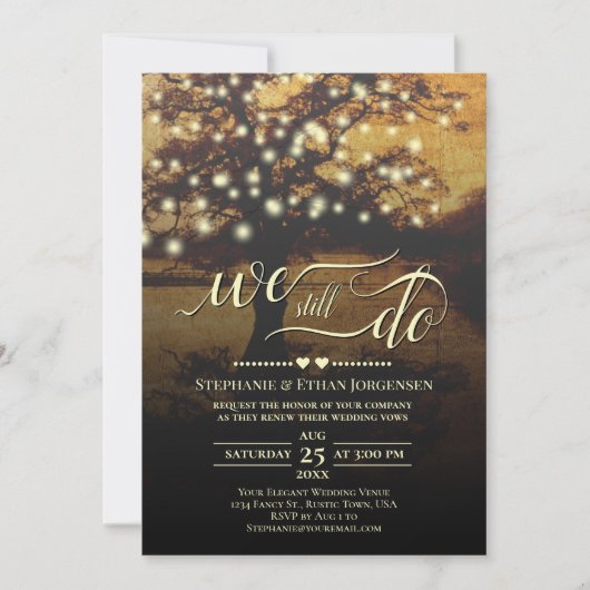 Rustikaler Baum mit Lichtermeer Hochzeitstag Einladung (Vorderseite)