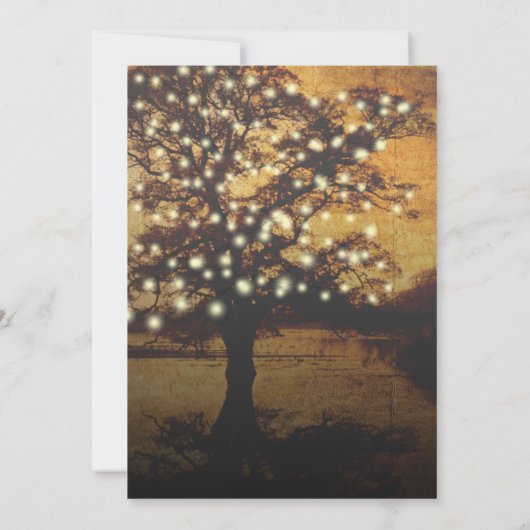 Rustikaler Baum mit Lichtermeer Hochzeitstag Einladung (Rückseite)