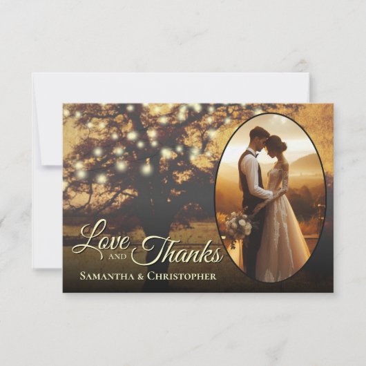 Rustikaler Baum mit Lights Foto & Note Wedding Dankeskarte (Vorderseite)