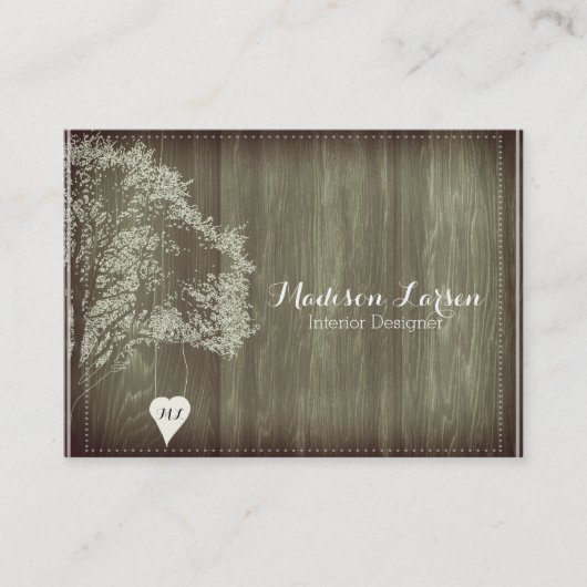Rustikaler Baum mit Mit Monogramm Herz-Business-Ka Visitenkarte (Vorderseite)