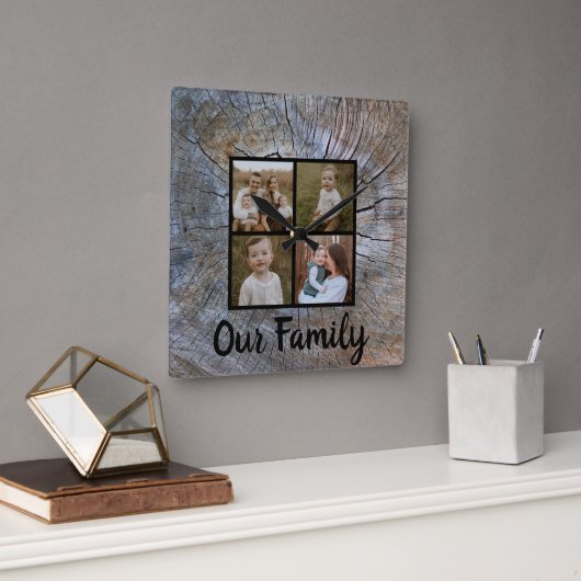 Rustikaler Baum-Ringelbaum, beängstigend Quadratische Wanduhr (Büro)