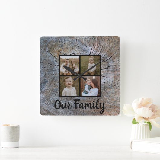 Rustikaler Baum-Ringelbaum, beängstigend Quadratische Wanduhr (Zuhause)