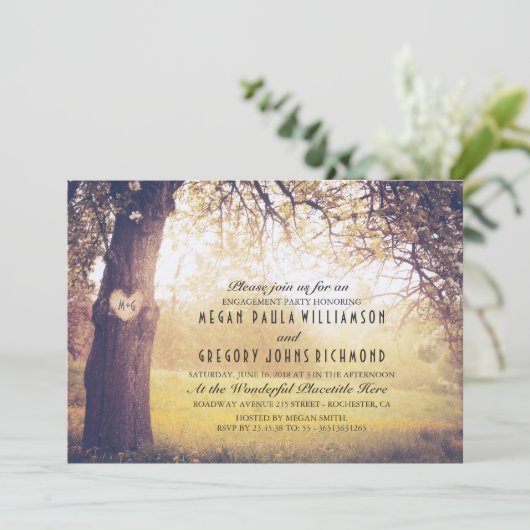 Rustikaler Baum und engagierte Herz-Kreislauf-Part Einladung (Stehend Vorderseite)