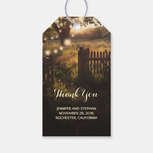 Rustikaler Baum und Lichter Geschenkanhänger (Vorderseite)