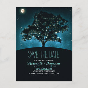 Rustikaler Baum und Lichterfolge Save the Date Ankündigungspostkarte