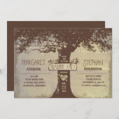 Rustikaler Baum- und Streichlichtbindungsparty Einladung (Vorne/Hinten)