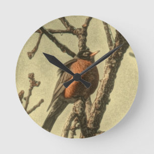 Rustikaler Baum Zweig Michigan Staat Bird Robin Runde Wanduhr