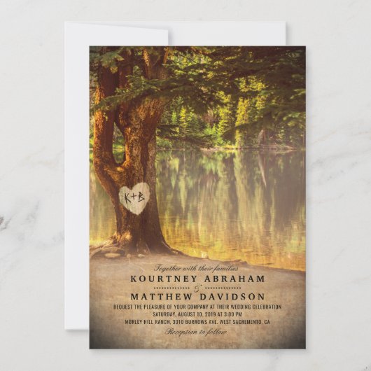 Rustikaler Baumsee Hochzeit Einladung (Vorderseite)