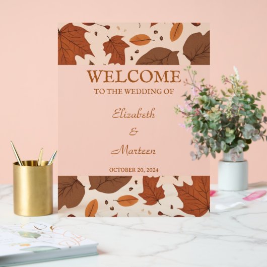 Rustikaler Beige-Brauner Ahorn Verlasst Herbsthoch Acrylschild (Hochzeit)