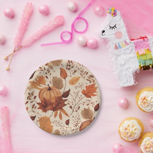 Rustikaler Beige-Brauner Ahorn Verlasst Herbsthoch Pappteller (Party)