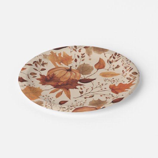 Rustikaler Beige-Brauner Ahorn Verlasst Herbsthoch Pappteller (Schrägansicht)