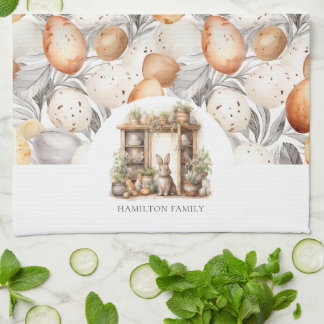 Rustikaler Beige Osterkaninchen Name Geschirrtuch