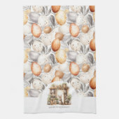 Rustikaler Beige Osterkaninchen Name Geschirrtuch (Vertikal)