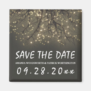 Rustikaler beleuchteter Baumzweig Hochzeit Save-th Magnet