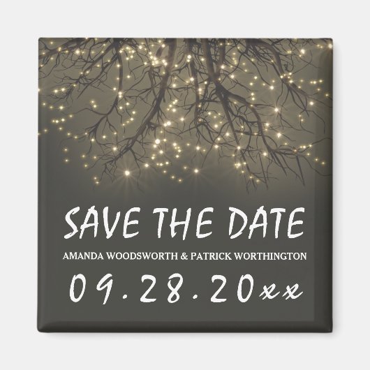 Rustikaler beleuchteter Baumzweig Hochzeit Save-th Magnet (Vorne)