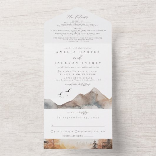 Rustikaler Berg All In One Einladung (Innen Boden)