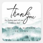 Rustikaler Berg Danke Hochzeit Quadratischer Aufkleber (Vorderseite)