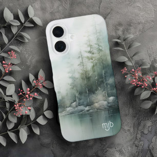 Rustikaler Bergsee Naturinspiriert mit Monogramm iPhone 16 Hülle