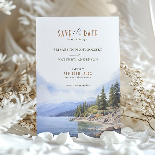 Rustikaler Bergsee Save the Date Card Lake Tahoe Einladung