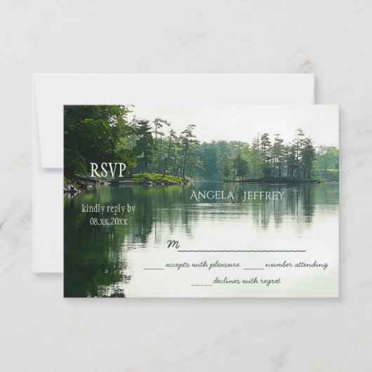 Rustikaler Bergsee Silhouette Hochzeit RSVP Karte (Vorderseite)