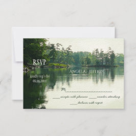 Rustikaler Bergsee Silhouette Hochzeit RSVP Karte