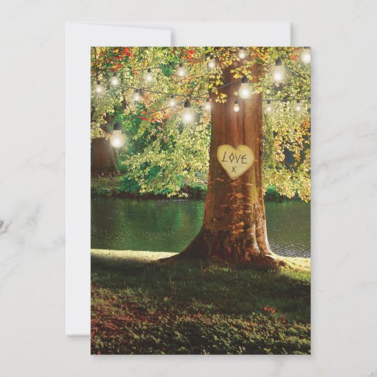 Rustikaler Bergsee Twinkle Lichter Hochzeit Einladung (Rückseite)