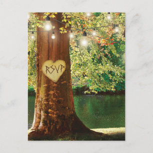Rustikaler Bergsee Twinkle Lights Hochzeit RSVP Einladungspostkarte