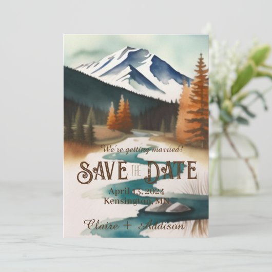 Rustikaler Bergstrom Save The Date (Stehend Vorderseite)