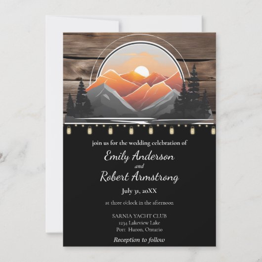 Rustikaler Bergtal Wald Sunset Nature Einladung (Vorderseite)