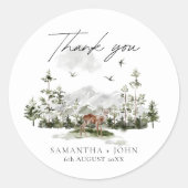 Rustikaler Bergwald Boho Evergreen Wedding Runder Aufkleber (Vorderseite)