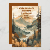 Rustikaler Bergwald Evergreen 1. Geburtstag Einladung (Vorne/Hinten)