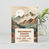 Rustikaler Bergwald Evergreen 1. Geburtstag Einladung (Stehend Vorderseite)