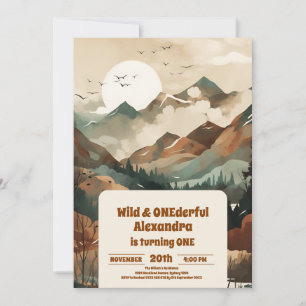Rustikaler Bergwald Evergreen 1. Geburtstag Einladung
