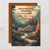 Rustikaler Bergwald Evergreen 1. Geburtstag Einladung (Vorne/Hinten)