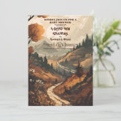 Rustikaler Bergwald Evergreen Baby Shower Einladung (Stehend Vorderseite)