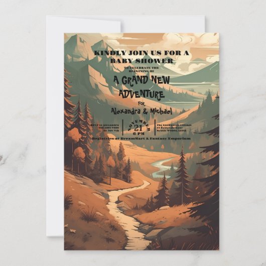 Rustikaler Bergwald Evergreen Baby Shower Einladung (Vorderseite)