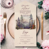 Rustikaler Bergwald Evergreen Tree Wedding All In One Einladung