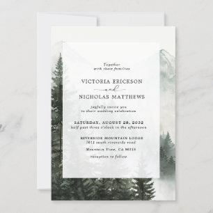 Rustikaler Bergwald Evergreen Tree Wedding Einladung