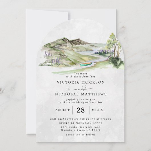 Rustikaler Bergwald Evergreen Tree Wedding Einladung (Vorderseite)