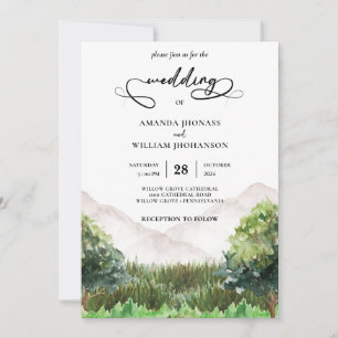 Rustikaler Bergwald Evergreen Tree Wedding Einladung