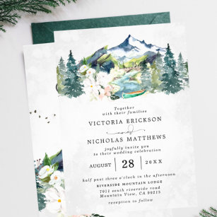Rustikaler Bergwald Evergreen Tree Wedding Einladung