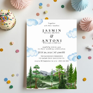Rustikaler Bergwald Evergreen Tree Wedding Einladung