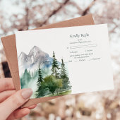 Rustikaler Bergwald Evergreen Tree Wedding RSVP Karte