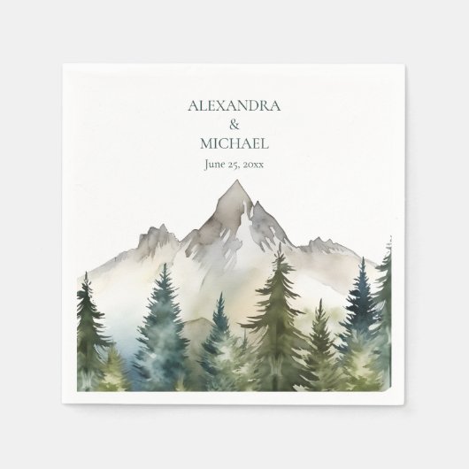 Rustikaler Bergwald Evergreen Tree Wedding Serviette (Vorderseite)