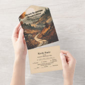 Rustikaler Bergwald Evergreen Wedding All In One Einladung (Abreißen)