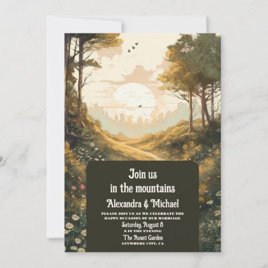 Rustikaler Bergwald Evergreen Wedding Einladung (Vorderseite)