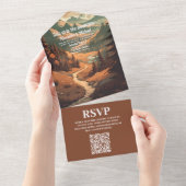 Rustikaler Bergwald Evergreen Wedding QR Code All In One Einladung (Abreißen)